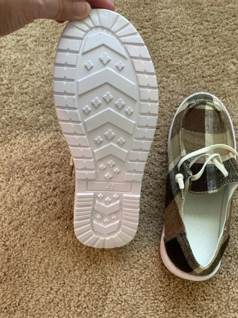 SHEIN Brown and Cream Plaid Slip-On Sneakers